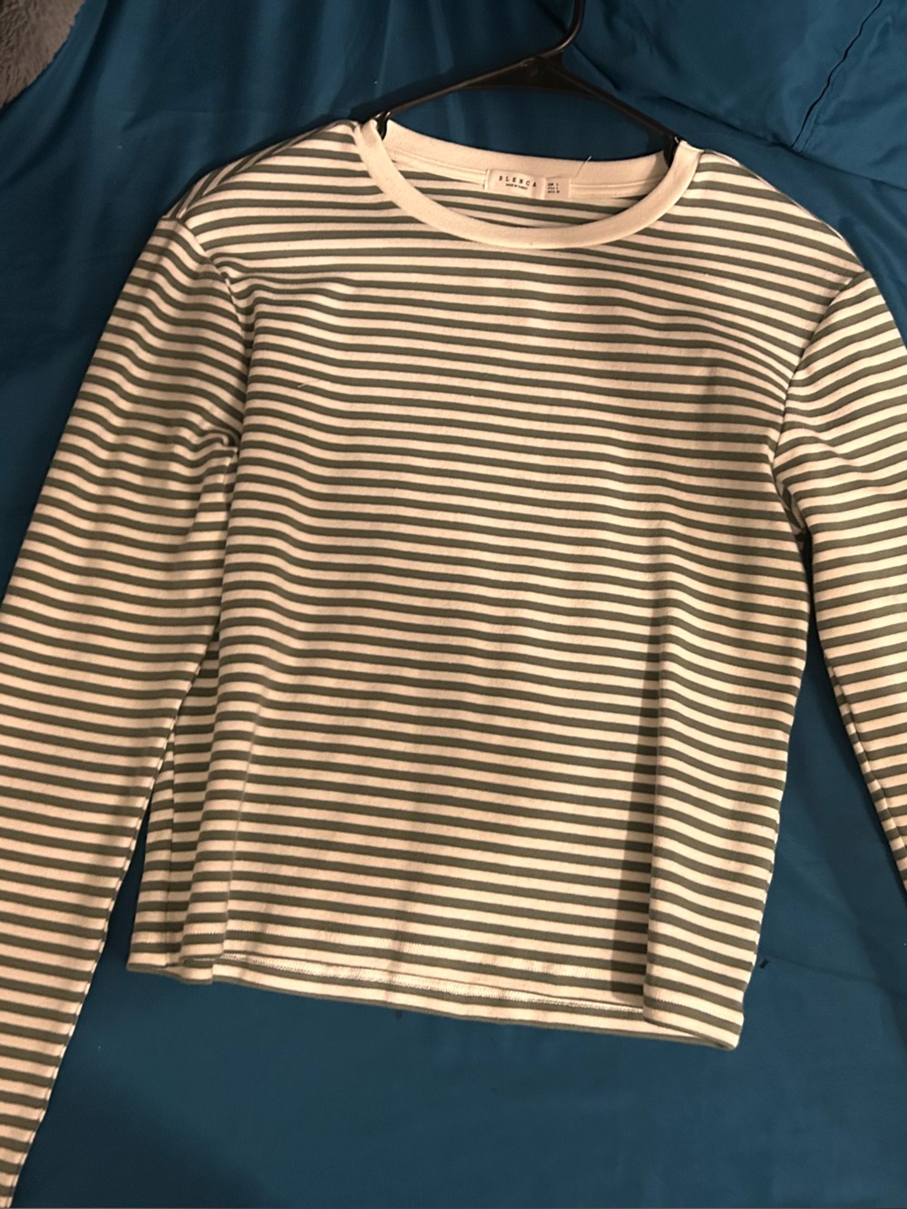 Everyday Striped Crewneck Long Sleeve Tee - Green/White - Picture 3 of 3